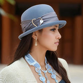 French Style Wool Bucket Heart Buckle Sun Hat